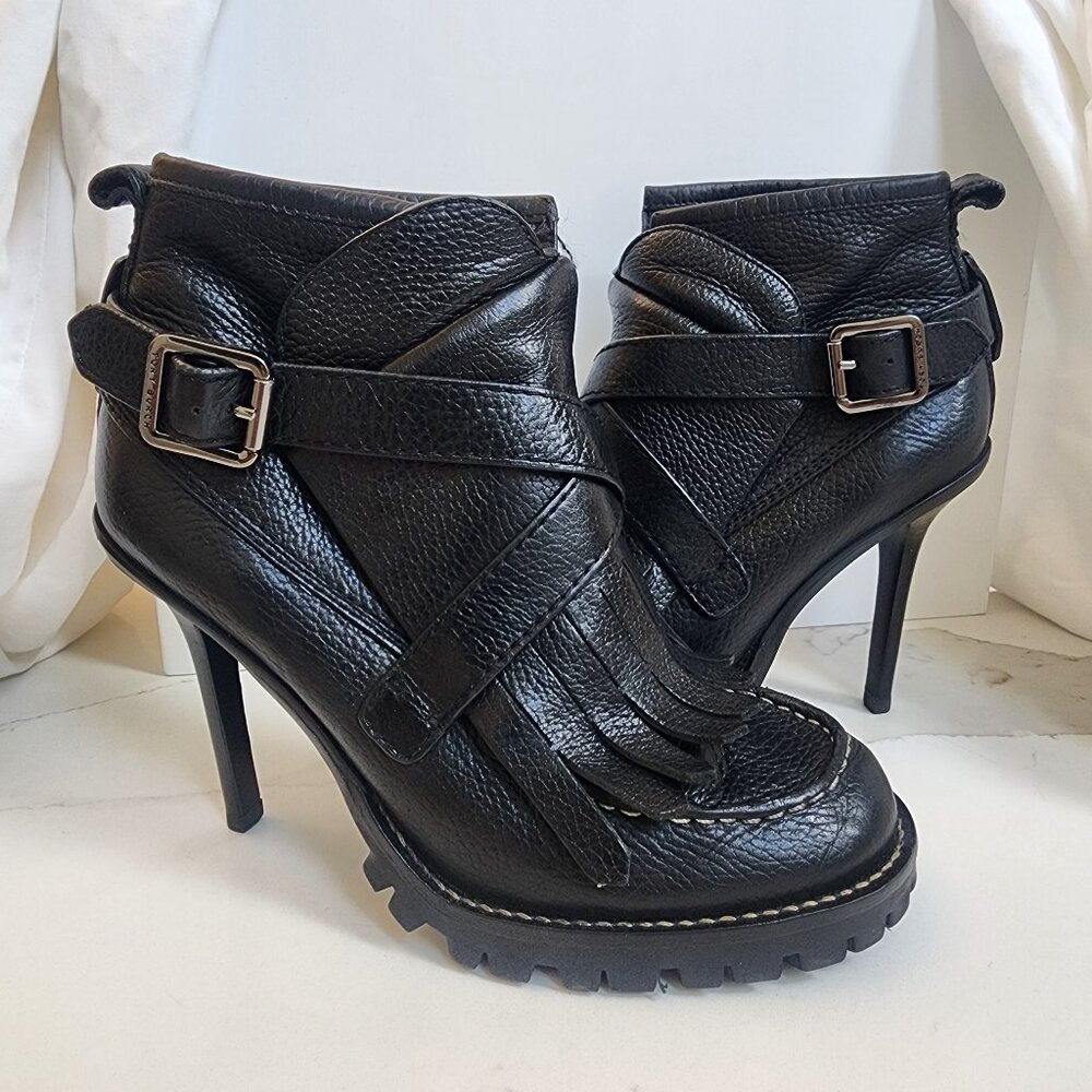 Tory Burch Black Leather Ankle Booties with Buckle
